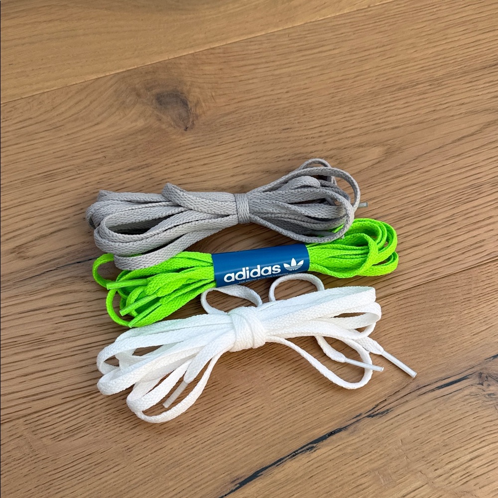 adidas Flat Shoelace Set — Neon Green, White, Light Gray